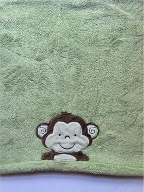 Tiddliwinks Monkey Baby Blanket Applique Green Plush Fleece Lovey 30x40"